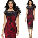 Women Plus Size Midi Dresses Half Sleeve Lace Pencil Dress