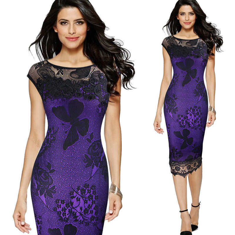 Women Plus Size Midi Dresses Half Sleeve Lace Pencil Dress