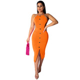 Summer Fastener Decoration Backless Solid Color Sexy Dress