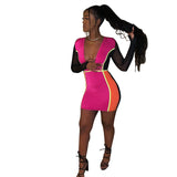 Color Matching V-neck Long Sleeve Nightclub Sexy Dress