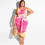 Women Plus Size Co-Ords Summer Tie-Dye Printing Skinny Sheath Fashion Casual Two-Piece Suit