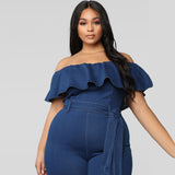 Women Plus Size Jumpsuits Washed Flounced Off-Shoulder Tight Sexy Jumpsuit