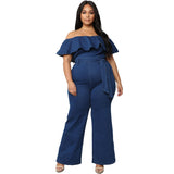 Women Plus Size Jumpsuits Washed Flounced Off-Shoulder Tight Sexy Jumpsuit