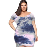 Women Plus Size Mini Dresses Summer Printed Tie-Dye Tight Bodyconv Neck Sexy Dress