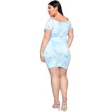 Women Plus Size Mini Dresses Summer Printed Tie-Dye Tight Bodyconv Neck Sexy Dress