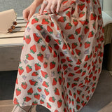Strawberry Print Strap Chiffon Dress Cottagecore Dress