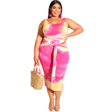 Women Plus Size Co-Ords Summer Tie-Dye Printing Skinny Sheath Fashion Casual Two-Piece Suit