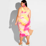 Women Plus Size Co-Ords Summer Tie-Dye Printing Skinny Sheath Fashion Casual Two-Piece Suit