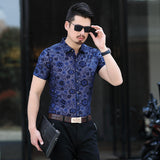 Transparent Shirt for Men Men's Hollow out Printed Shirt Middle-Aged Leisure Short Sleeve Shirt Men