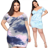 Women Plus Size Mini Dresses Summer Printed Tie-Dye Tight Bodyconv Neck Sexy Dress