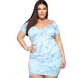 Women Plus Size Mini Dresses Summer Printed Tie-Dye Tight Bodyconv Neck Sexy Dress