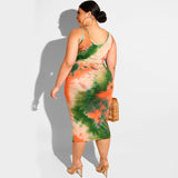 Women Plus Size Co-Ords Summer Tie-Dye Printing Skinny Sheath Fashion Casual Two-Piece Suit