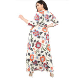 Women Plus Size Maxi Dresses Flower Printed V-neck Tight Maxi Dress Summer