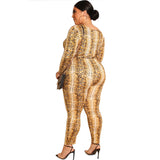 Women Plus Size Jumpsuits Tight Bodycon Scoop Sexy Snakeskin Jumpsuit