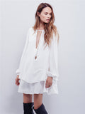 Women Dresses plus Size Sexy V-neck Lantern Sleeve Dress