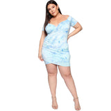 Women Plus Size Mini Dresses Summer Printed Tie-Dye Tight Bodyconv Neck Sexy Dress