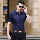 Transparent Shirt for Men Men's Hollow out Printed Shirt Middle-Aged Leisure Short Sleeve Shirt Men