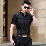 Transparent Shirt for Men Men's Hollow out Printed Shirt Middle-Aged Leisure Short Sleeve Shirt Men