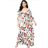 Women Plus Size Maxi Dresses Flower Printed V-neck Tight Maxi Dress Summer