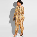 Women Plus Size Jumpsuits Tight Bodycon Scoop Sexy Snakeskin Jumpsuit