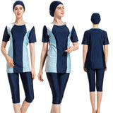Burkini Muslim Swimwear Color Matching Short Sleeve Shorts Three-Piece Summer Beachwear Women