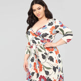 Women Plus Size Maxi Dresses Flower Printed V-neck Tight Maxi Dress Summer