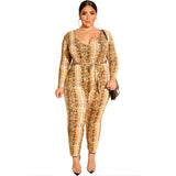 Women Plus Size Jumpsuits Tight Bodycon Scoop Sexy Snakeskin Jumpsuit