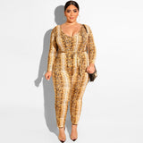 Women Plus Size Jumpsuits Tight Bodycon Scoop Sexy Snakeskin Jumpsuit