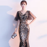 Sequin Evening Dress Golden Evening Dress Slim Fishtail Dress