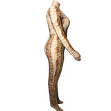 Women Plus Size Jumpsuits Tight Bodycon Scoop Sexy Snakeskin Jumpsuit