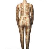 Women Plus Size Jumpsuits Tight Bodycon Scoop Sexy Snakeskin Jumpsuit