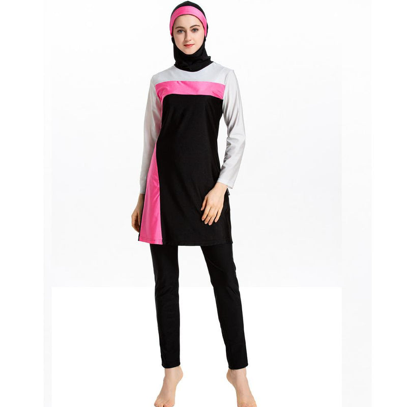 Burkini Muslim Swimwear Plus Size Color Matching Three-Piece Set Conservative Beachwear Women