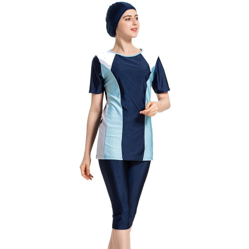 Burkini Muslim Swimwear Color Matching Short Sleeve Shorts Three-Piece Summer Beachwear Women