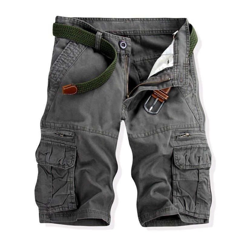 Tactics Style Men Short Men's Cotton Men's Fifth Pants Loose plus Size Solid Color Multi-Pocket Cargo Pants