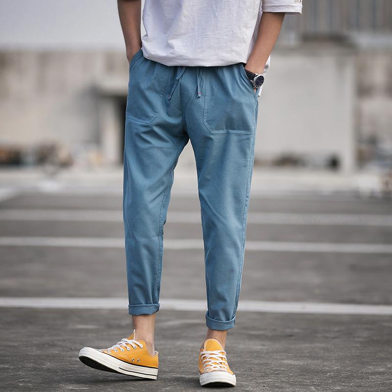 Linen Pants Straight Leg Pants Drawstring Lightweight Elastic Beach Pants Large Size Casual Pants Men's Loose
