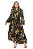 Women plus Size Dresses Printed Tie-Neck Flared Sleeves Maxi Dress