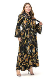 Women plus Size Dresses Printed Tie-Neck Flared Sleeves Maxi Dress