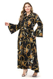 Women plus Size Dresses Printed Tie-Neck Flared Sleeves Maxi Dress