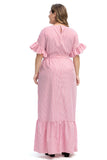 Women plus Size Dresses Striped Ruffled Stitching Tied Muslim Midi Dress