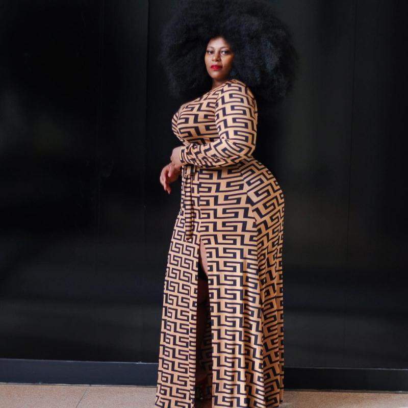 Women Plus Size Maxi Dresses Sexy V-neck Maze Print Dress