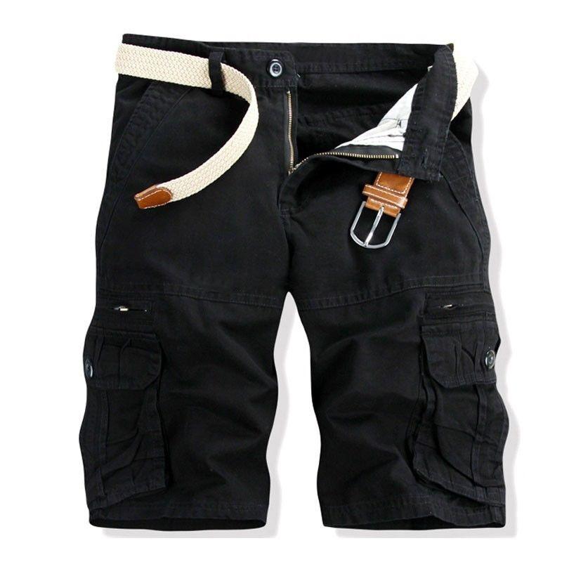 Tactics Style Men Short Men's Cotton Men's Fifth Pants Loose plus Size Solid Color Multi-Pocket Cargo Pants
