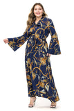 Women plus Size Dresses Printed Tie-Neck Flared Sleeves Maxi Dress