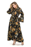 Women plus Size Dresses Printed Tie-Neck Flared Sleeves Maxi Dress