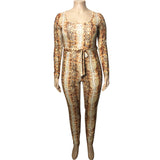 Women Plus Size Jumpsuits Tight Bodycon Scoop Sexy Snakeskin Jumpsuit