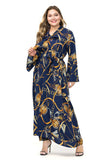Women plus Size Dresses Printed Tie-Neck Flared Sleeves Maxi Dress