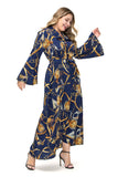 Women plus Size Dresses Printed Tie-Neck Flared Sleeves Maxi Dress