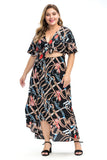 Women Plus Size Dresses Printed V-neck Lace-up Midi Dress