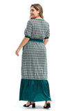 Women Plus Size Dresses Ruffles Stitching Tied Plaid Long Dress