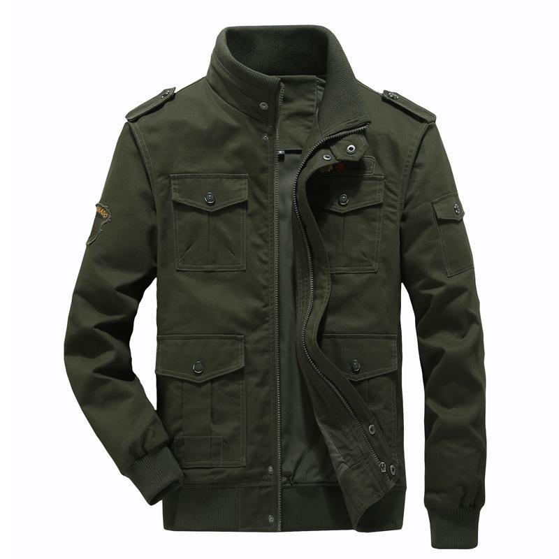 Men Fit Bomber Jacket Windbreaker Moto Street Coat Autumn Standing Collar plus Size Jacket Cotton Outdoor Loose Multi-Pocket Workwear Men's Coat