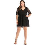 Women plus Size Dresses Fashion V-neck Lace Hook Flower Hollow Dress